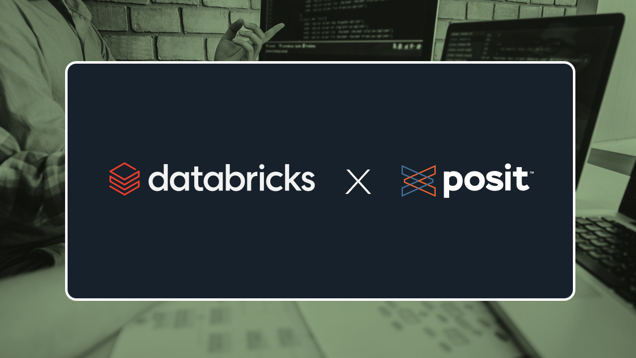 Databricks logo and Posit logo with an x inbetween.