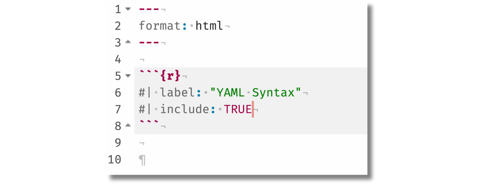 Quarto’s YAML style chunk options highlighted in Posit Workbench