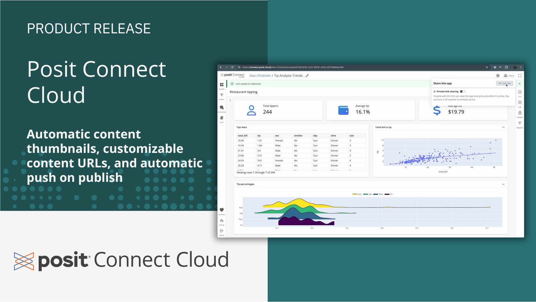 Product Release Posit Connect Cloud Automatic content thumbnails, customizable content URLs, and automatic push on publish