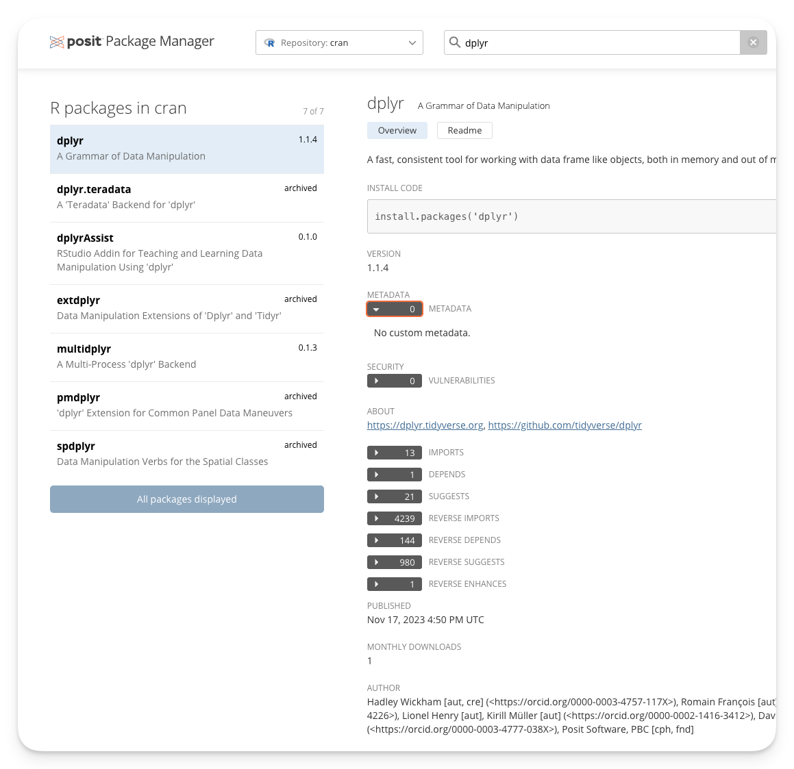 Posit Package Manager screenshot